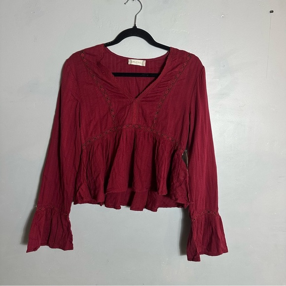 Altrd State Maroon Cotton Long Sleeve Blouse Peasant Top NEW NWT - Picture 2 of 11